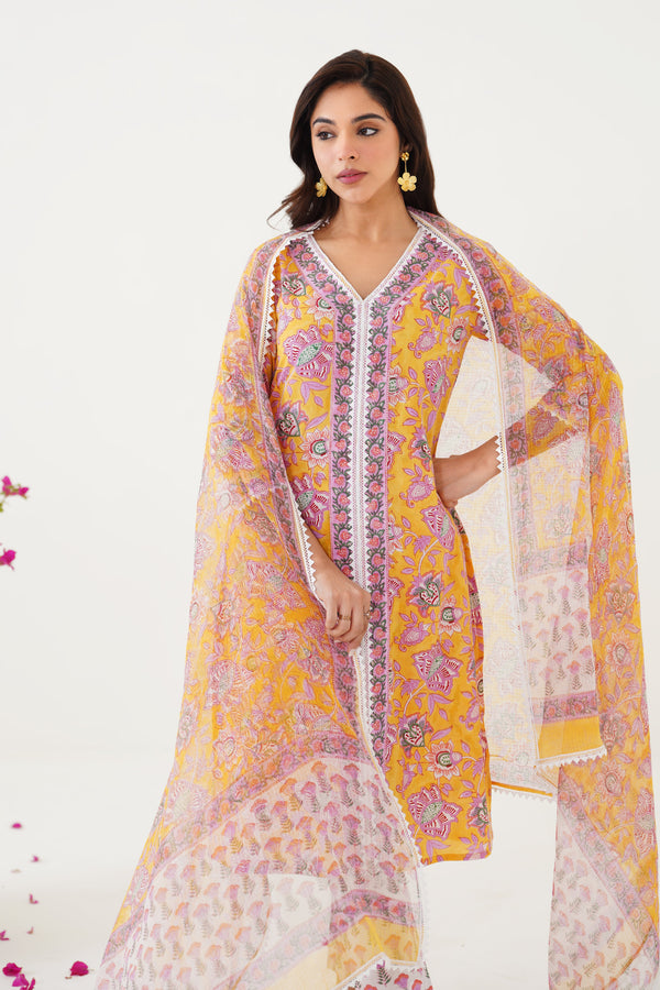 Murraya Daffodil Yellow Kurta Set of 3