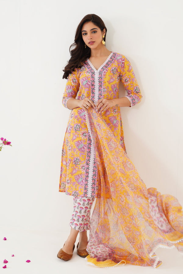 Murraya Daffodil Yellow Kurta Set of 3