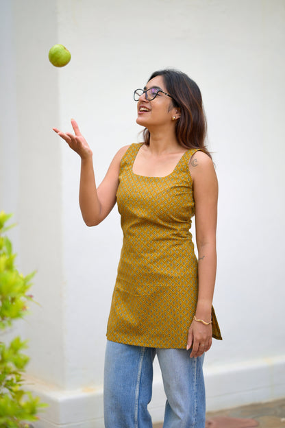 Studio Mustard Cotton Short Kurta Top