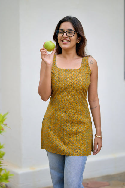 Studio Mustard Cotton Short Kurta Top