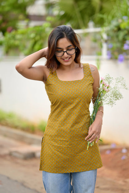 Studio Mustard Cotton Short Kurta Top