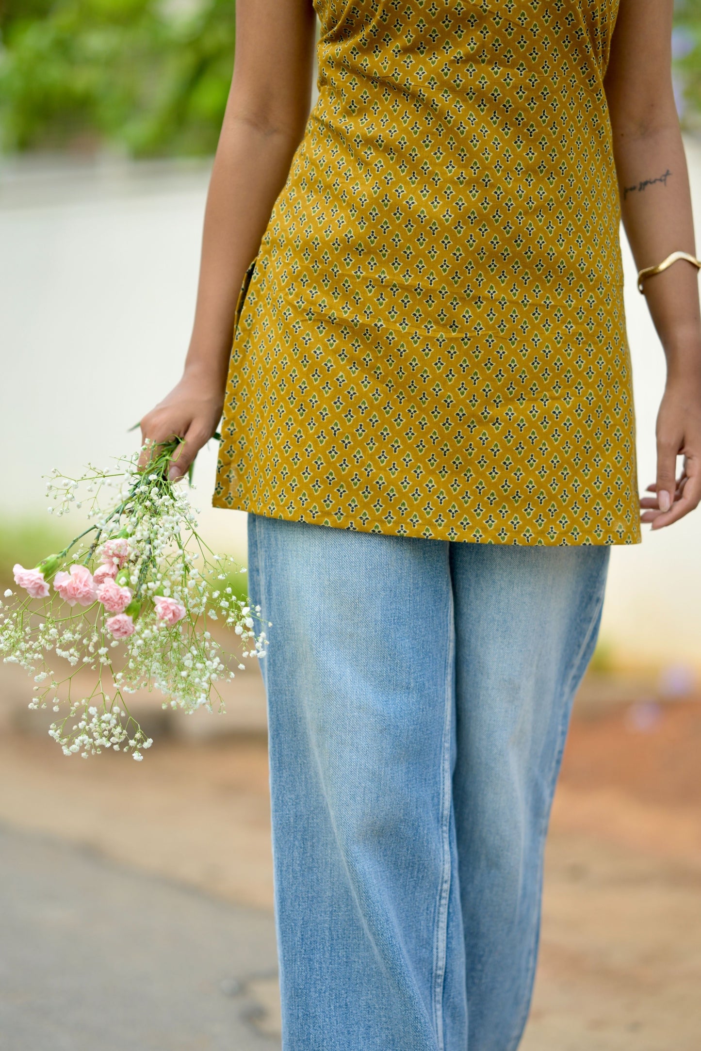 Studio Mustard Cotton Short Kurta Top