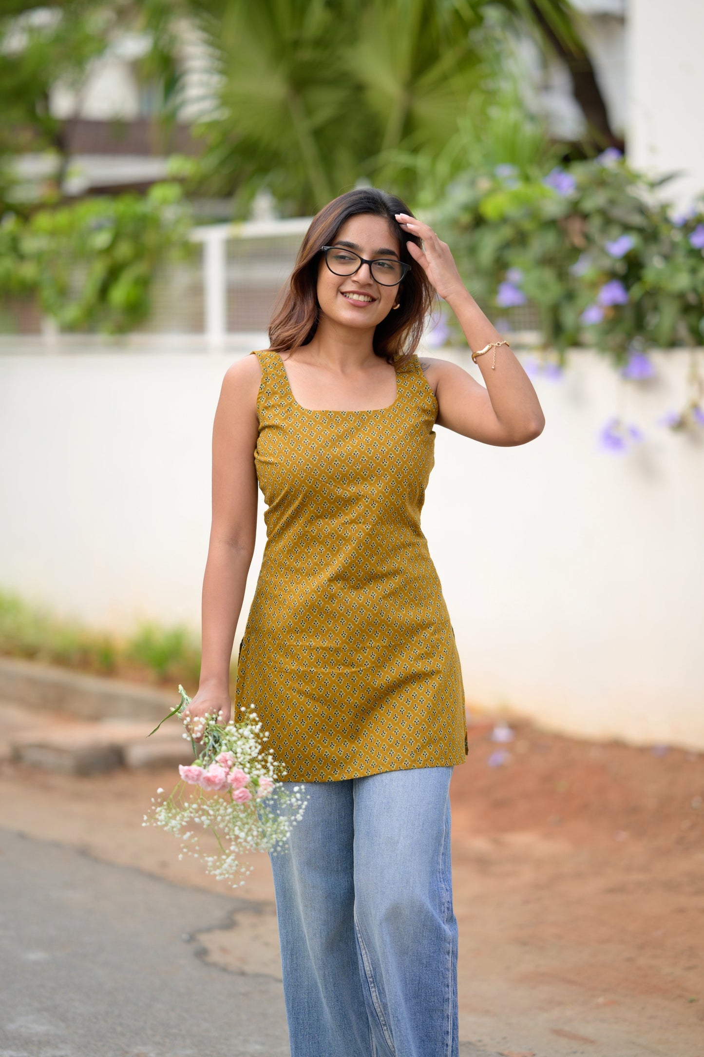 Studio Mustard Cotton Short Kurta Top