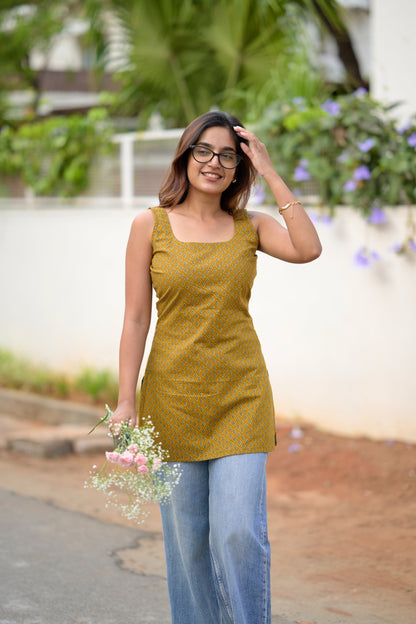 Studio Mustard Cotton Short Kurta Top