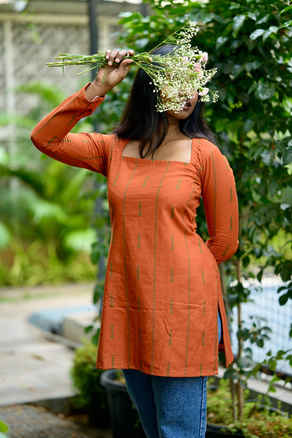 Studio Orange Cotton Short Kurta Top