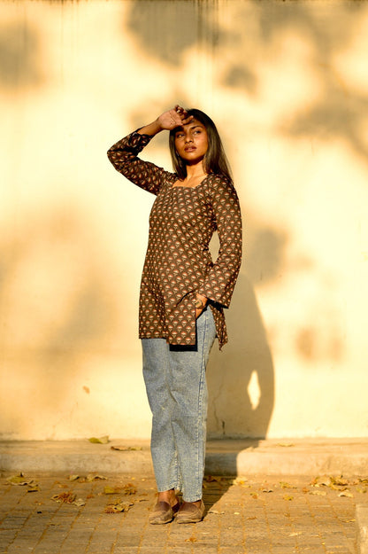 Studio Black Floral Short Kurta Top