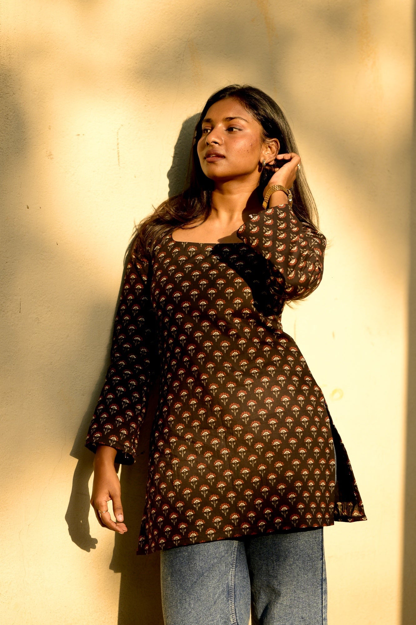 Studio Black Floral Short Kurta Top