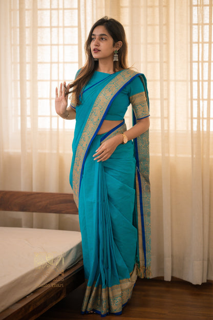 Blue Parvati� Bold and Beautiful Chettinad Cotton Saree