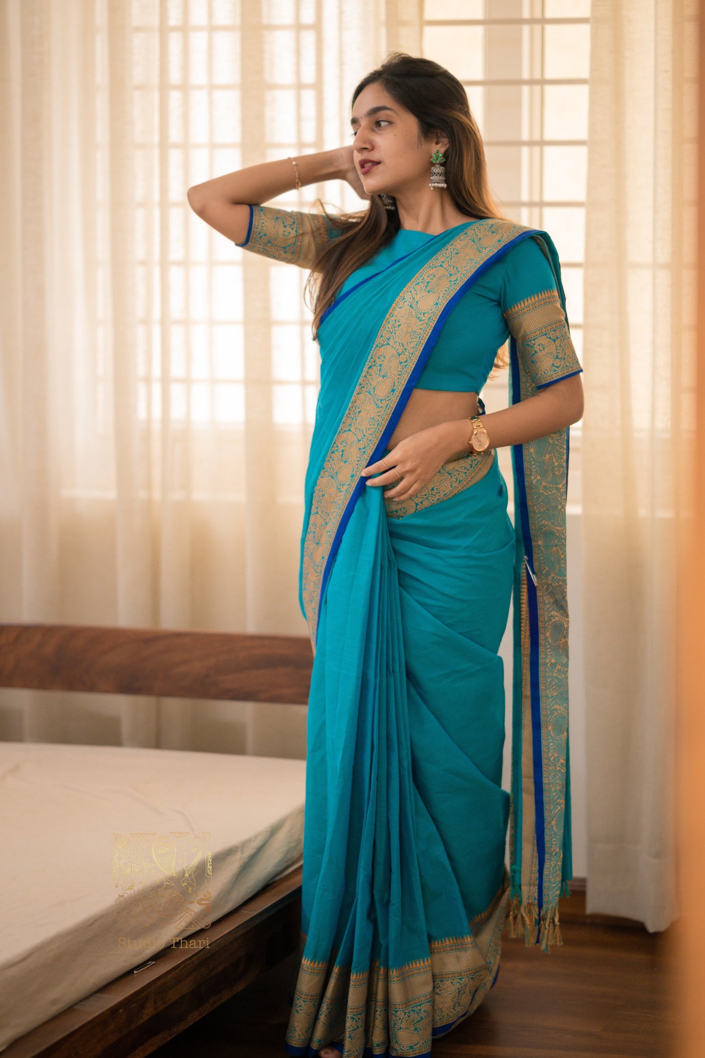 Blue Parvati� Bold and Beautiful Chettinad Cotton Saree
