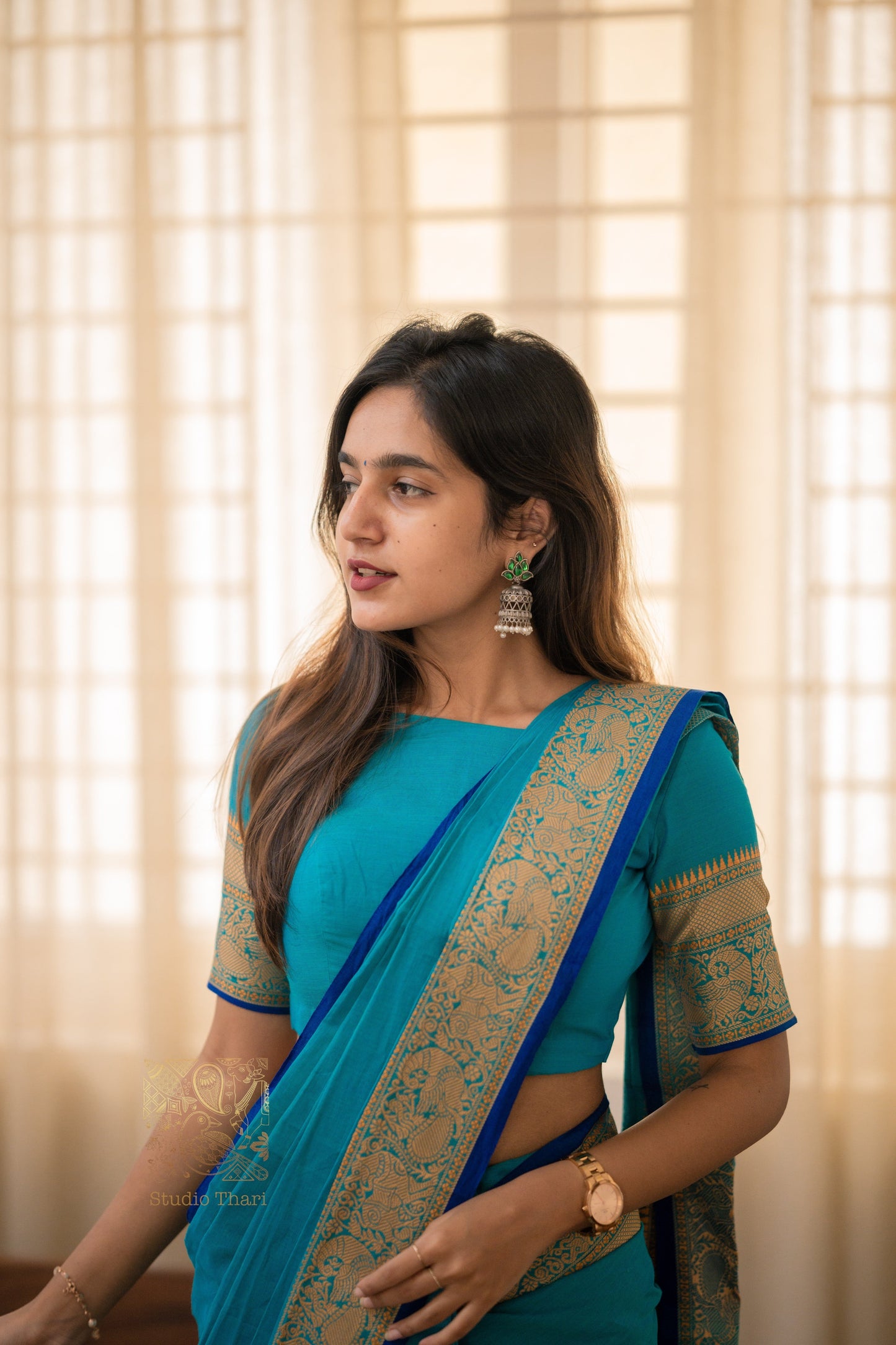 Blue Parvati� Bold and Beautiful Chettinad Cotton Saree