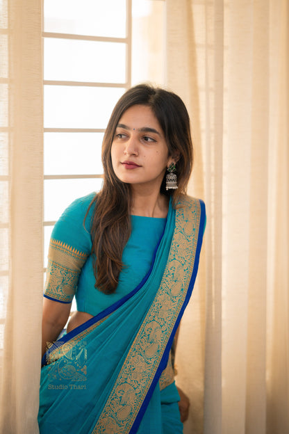 Blue Parvati� Bold and Beautiful Chettinad Cotton Saree