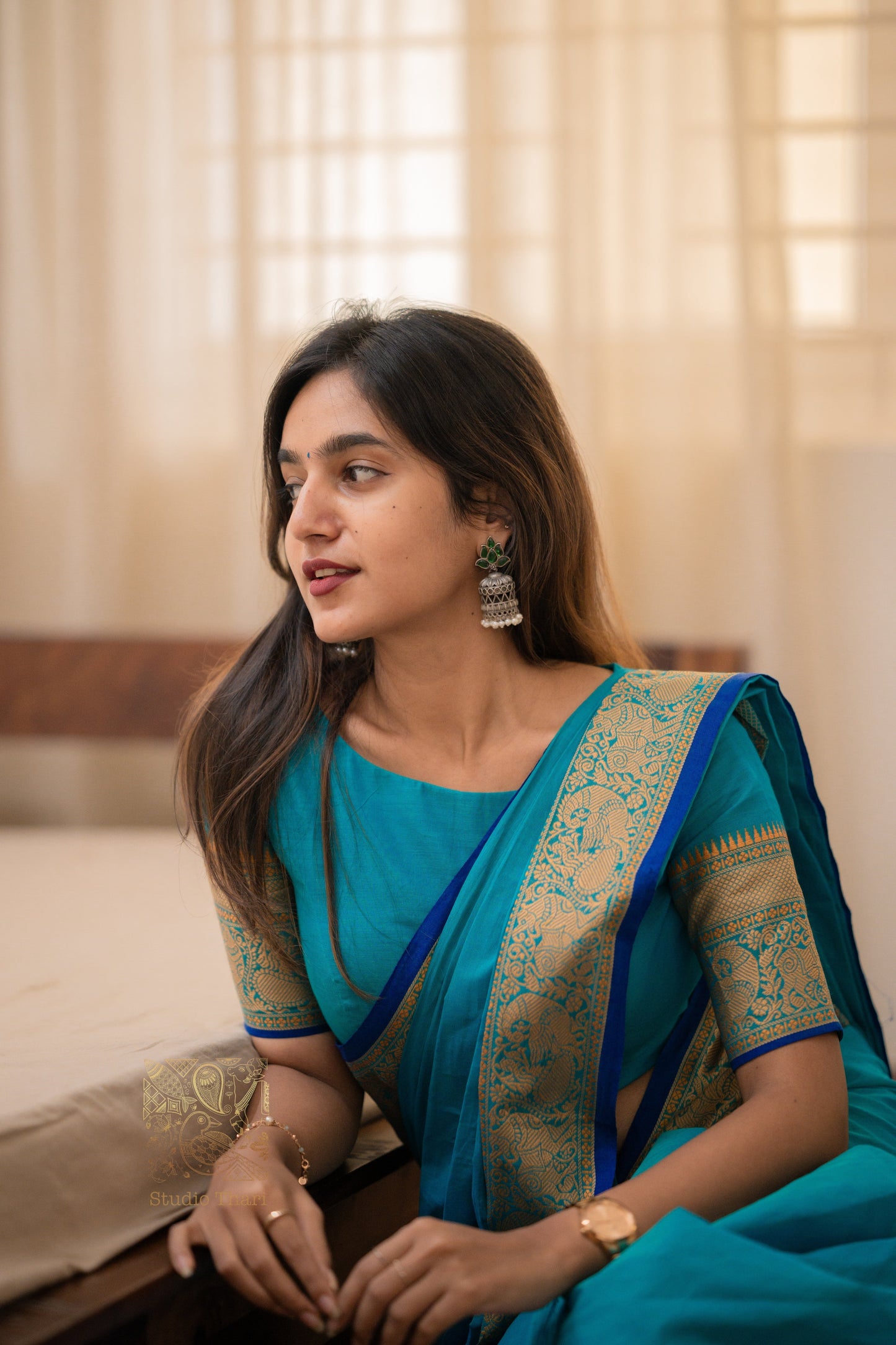 Blue Parvati� Bold and Beautiful Chettinad Cotton Saree