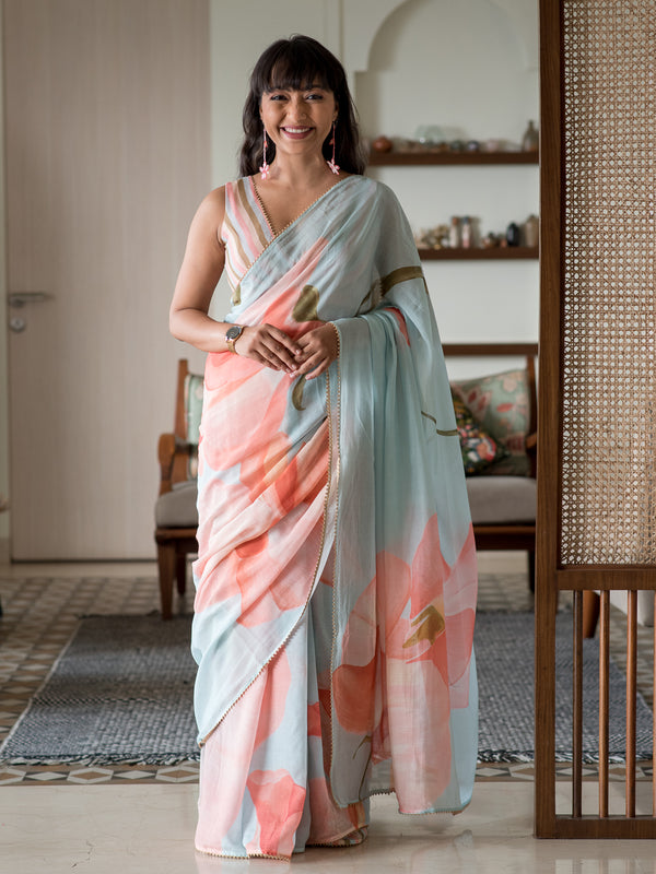 Bouquet of Sky Poppies Saree