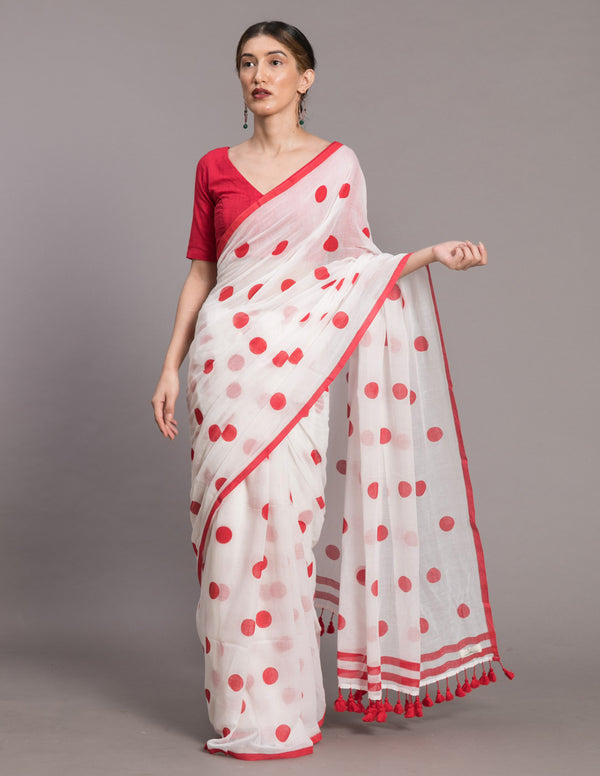 Snow Cherries In The Sky Polka Saree