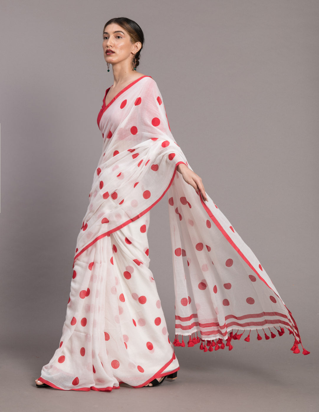 Snow Cherries In The Sky Polka Saree