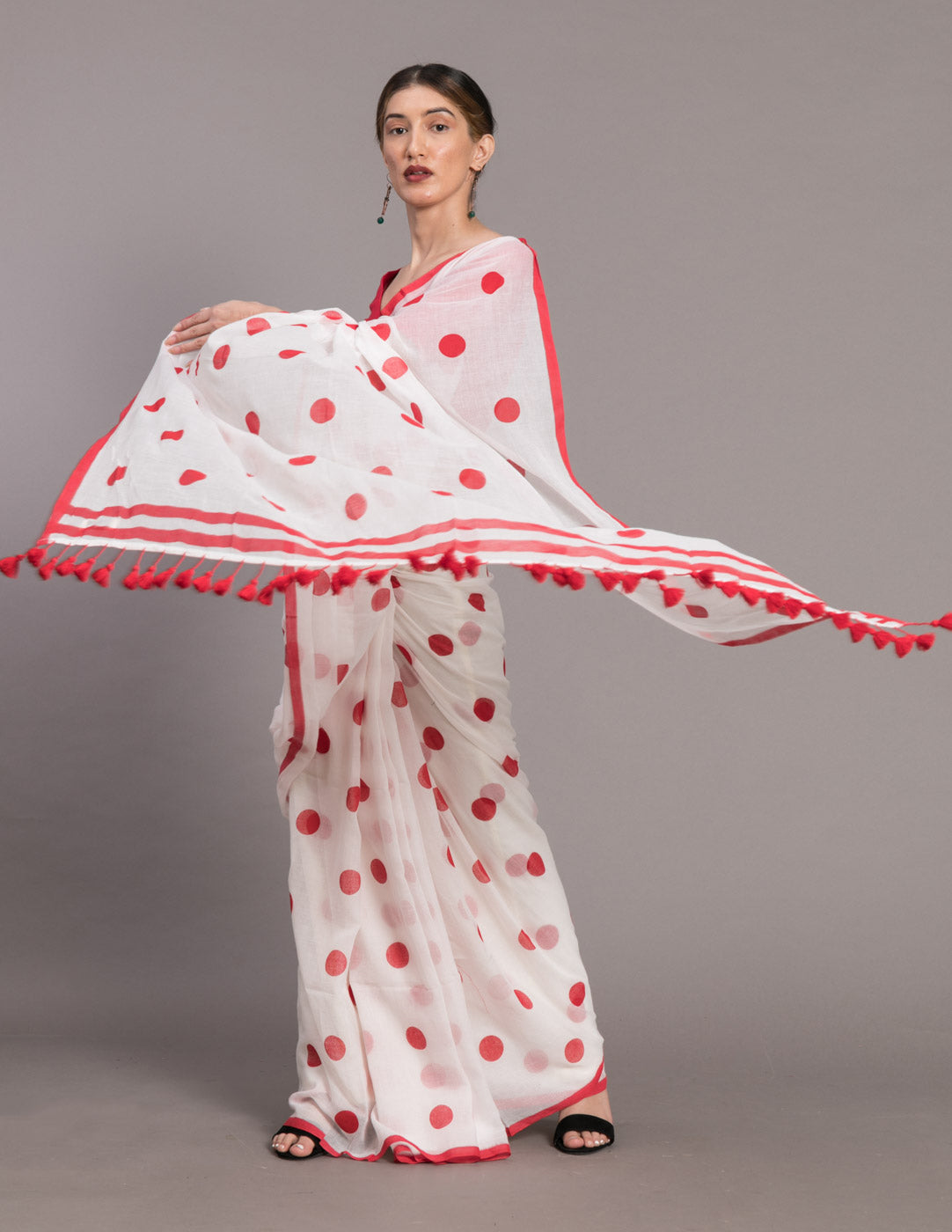 Snow Cherries In The Sky Polka Saree