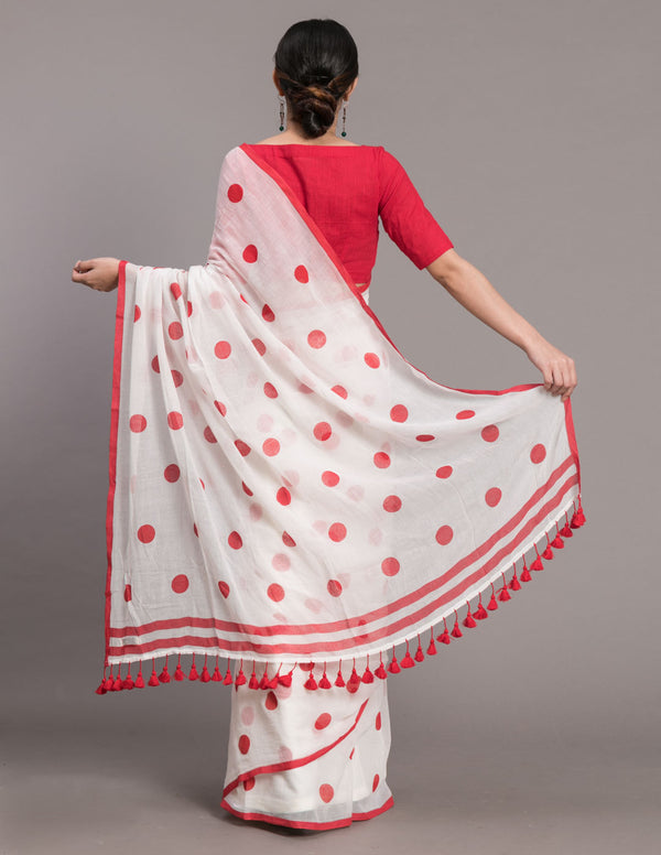 Snow Cherries In The Sky Polka Saree