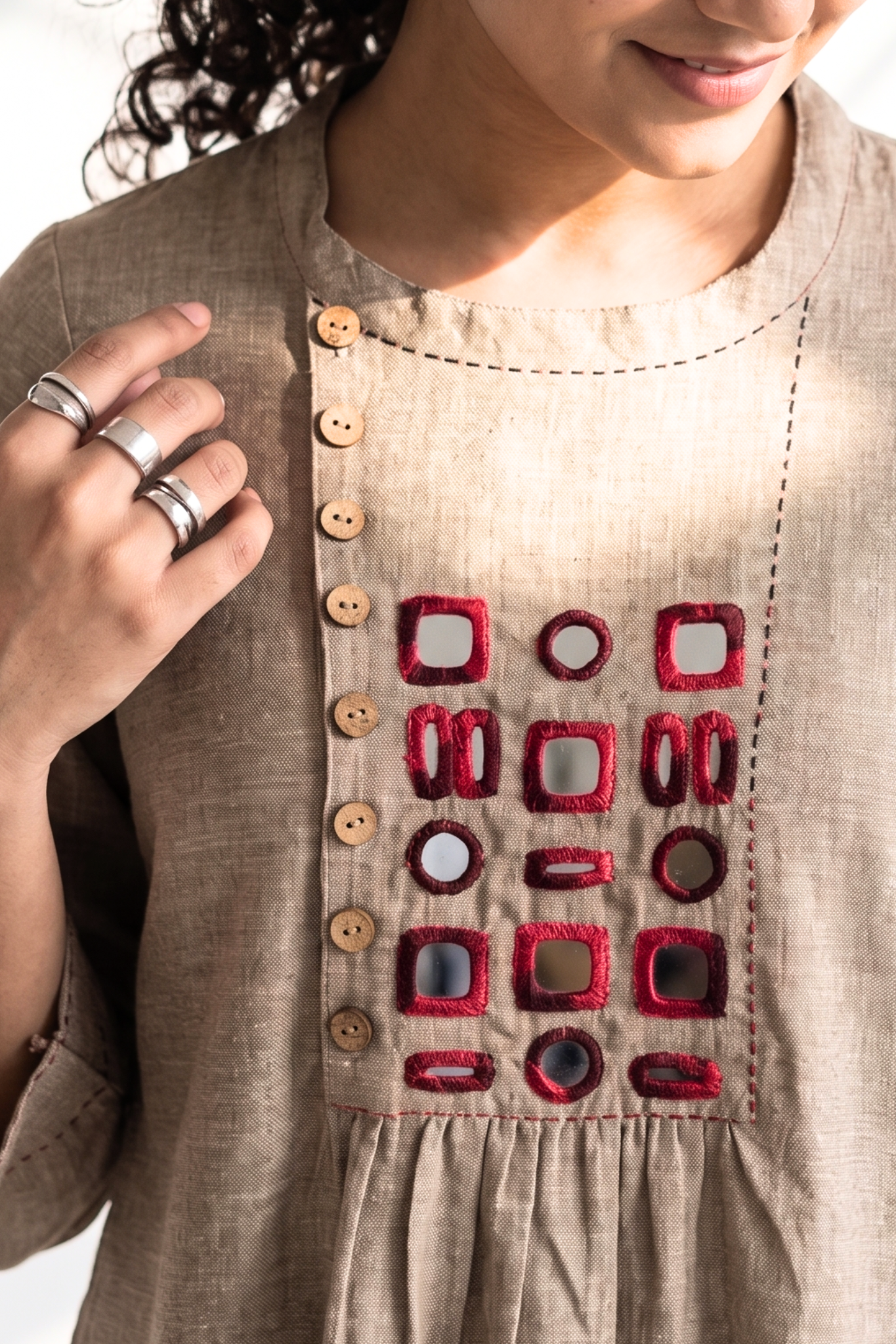 Desert Beige Loom South Cotton Zen Yoke Gather Kurta Mc