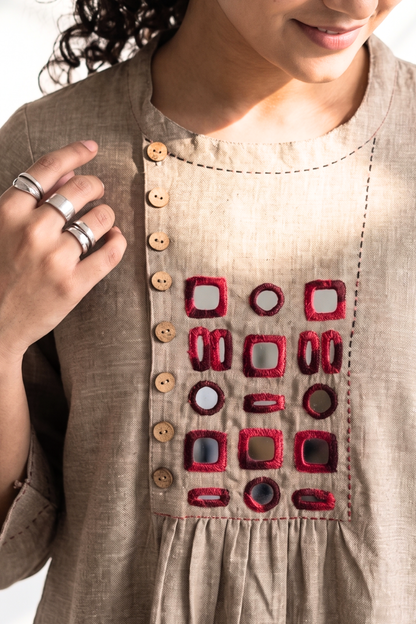 Desert Beige Loom South Cotton Zen Yoke Gather Kurta Mc