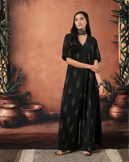 Make An Entrance Black Ikat Jumpsuit Bo