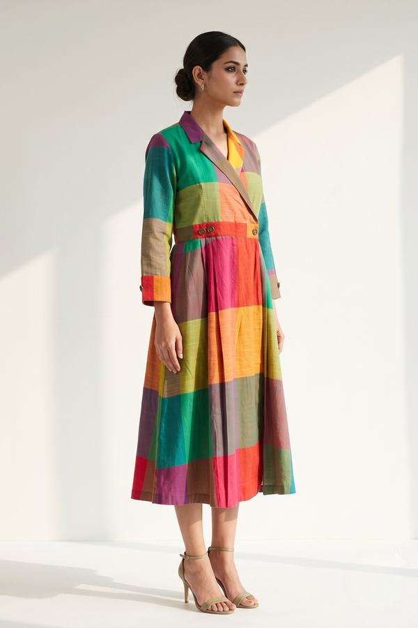 Fiesta Madras Plaid Cotton Long Trench Dress Mc