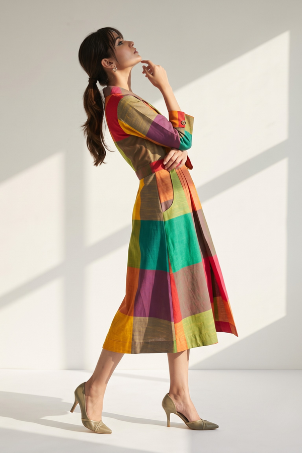 Fiesta Madras Plaid Cotton Long Trench Dress Mc