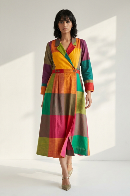 Fiesta Madras Plaid Cotton Long Trench Dress Mc