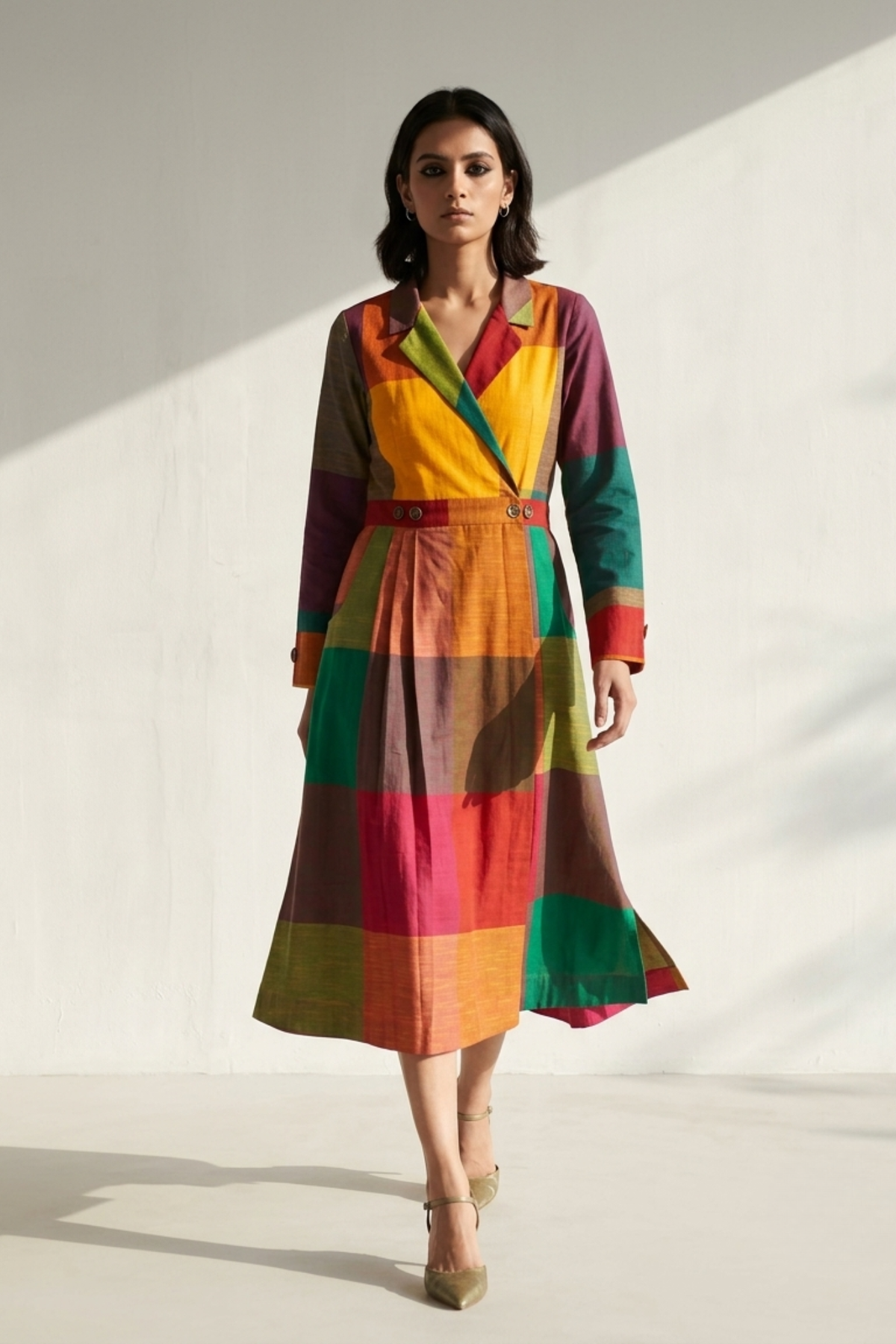 Fiesta Madras Plaid Cotton Long Trench Dress Mc
