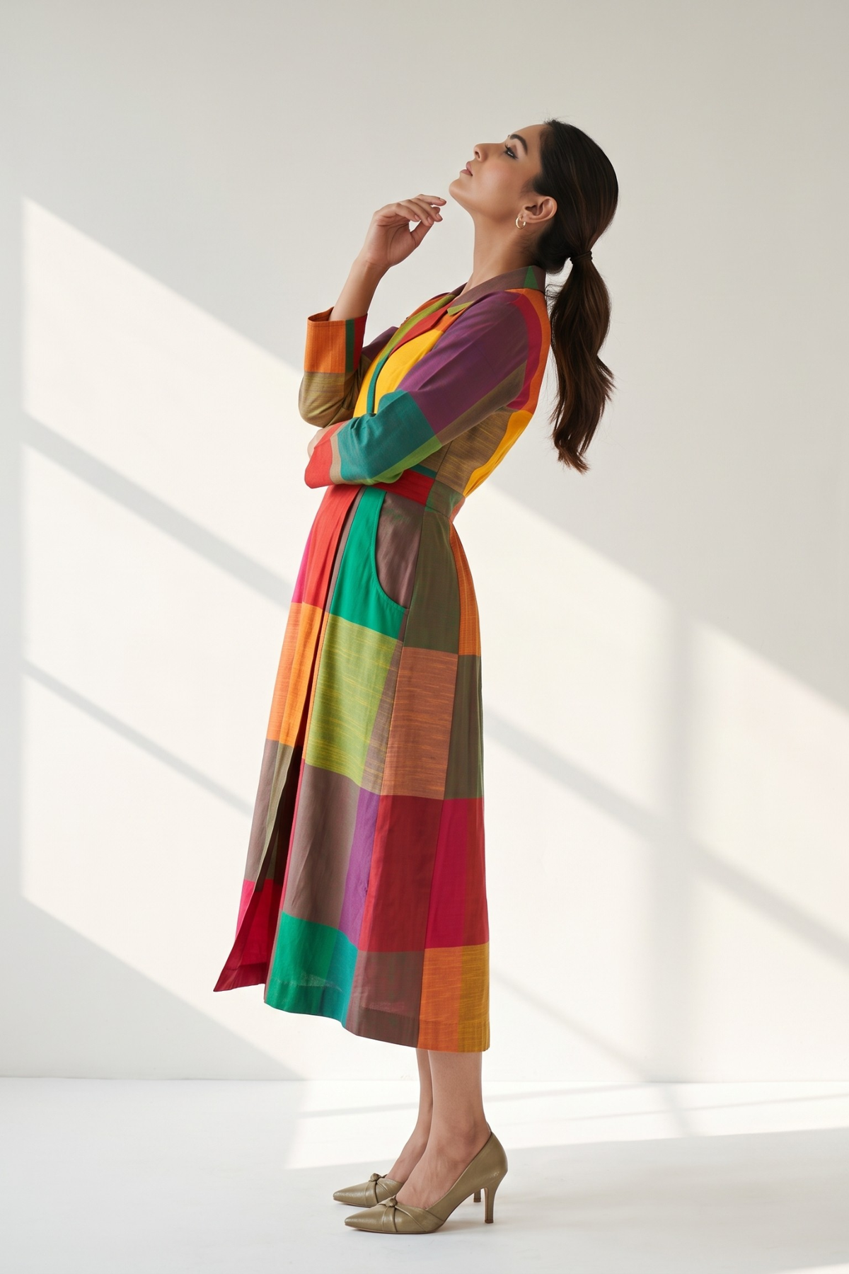 Fiesta Madras Plaid Cotton Long Trench Dress Mc