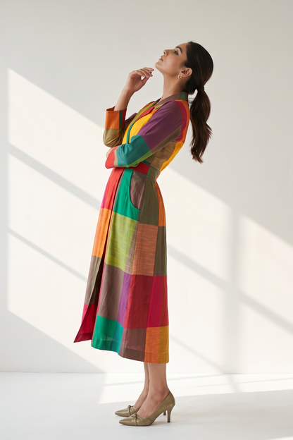 Fiesta Madras Plaid Cotton Long Trench Dress Mc