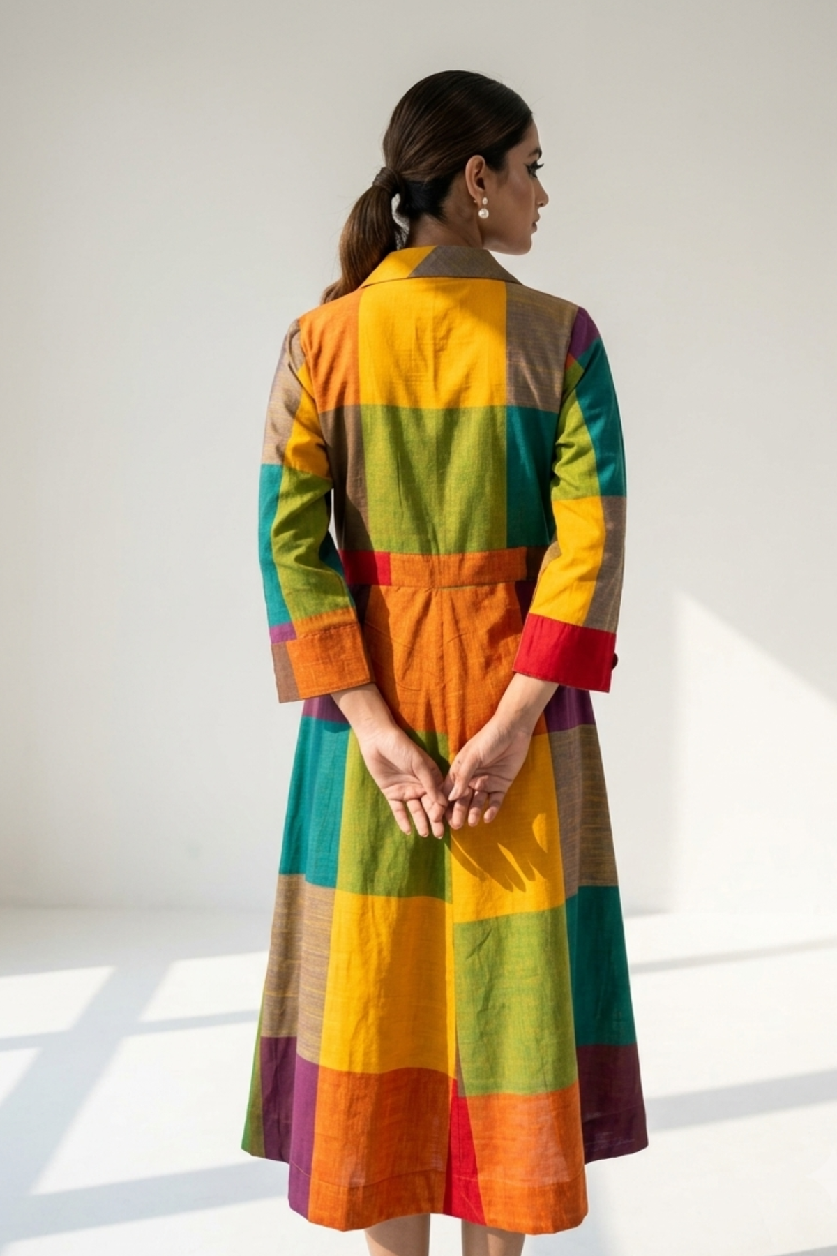 Fiesta Madras Plaid Cotton Long Trench Dress Mc