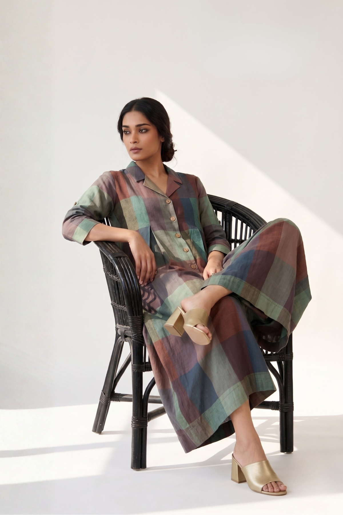 Forest Floor Madras Checks Cotton Jumpsuit with Pockets & Collar Mc