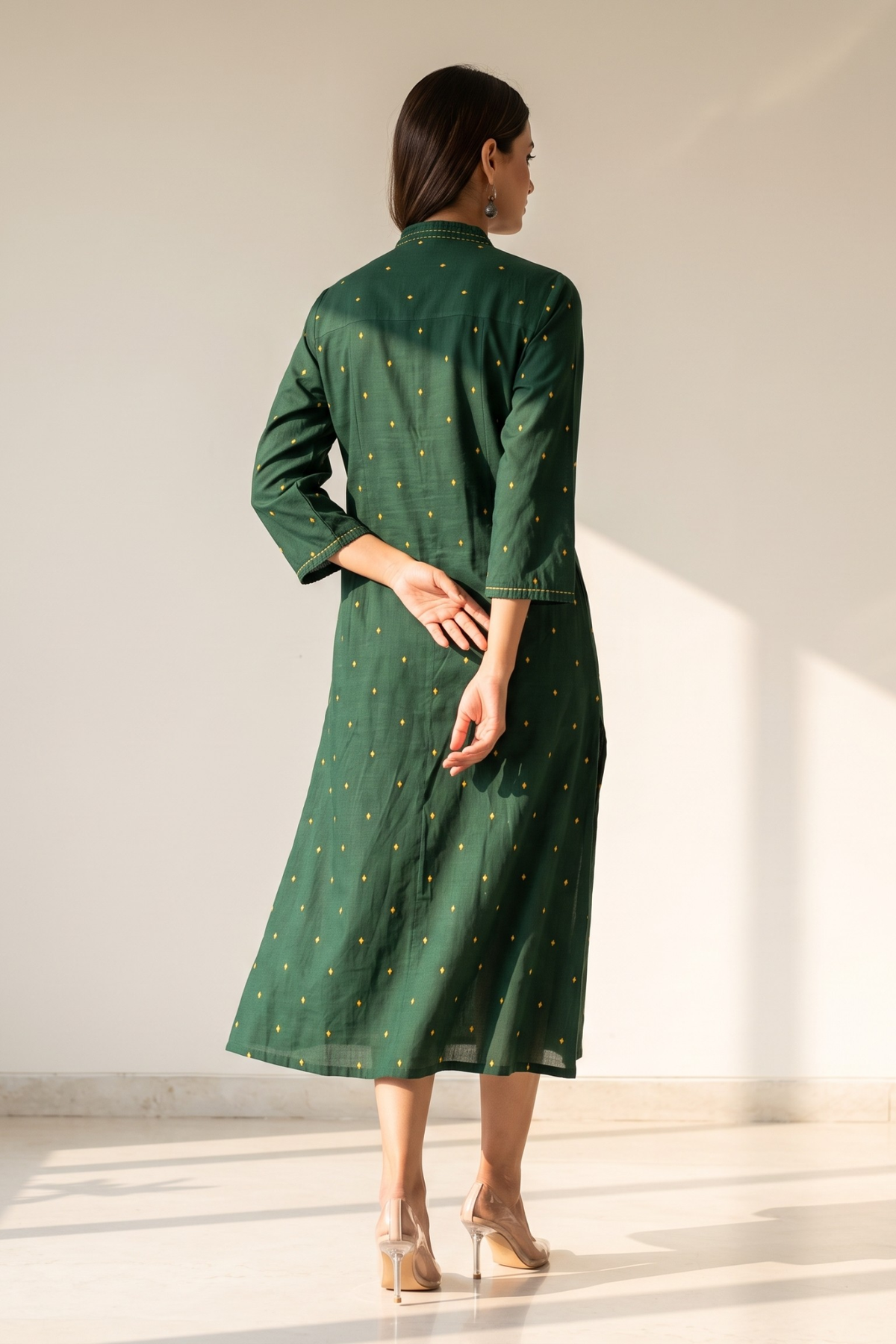 Forest & Gold Cotton Pleated Pintuck Button Down Dress Mc