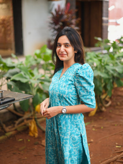 Studio Light Blue Cotton Printed Top And Bottom Set