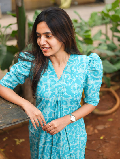 Studio Light Blue Cotton Printed Top And Bottom Set