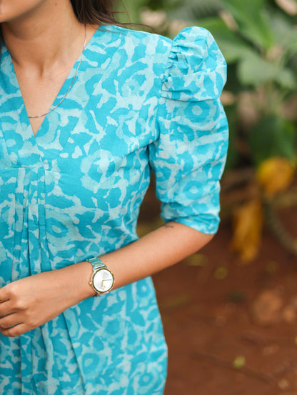 Studio Light Blue Cotton Printed Top And Bottom Set