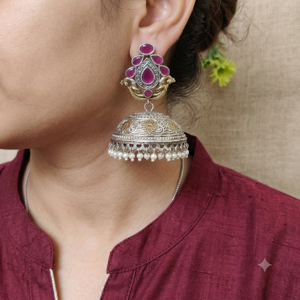 Opal Silver Look Alike Dual Tone Earrings