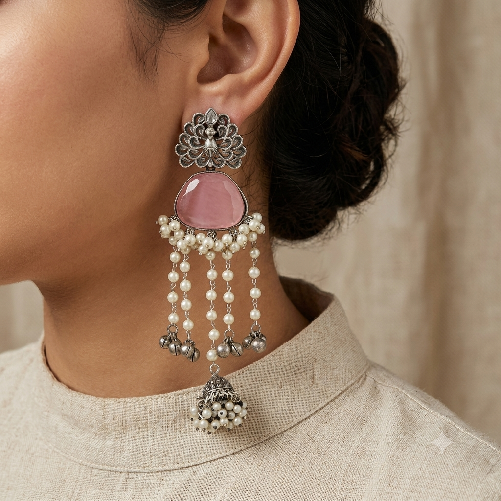 Serene Silver Look Alike Stone Earring