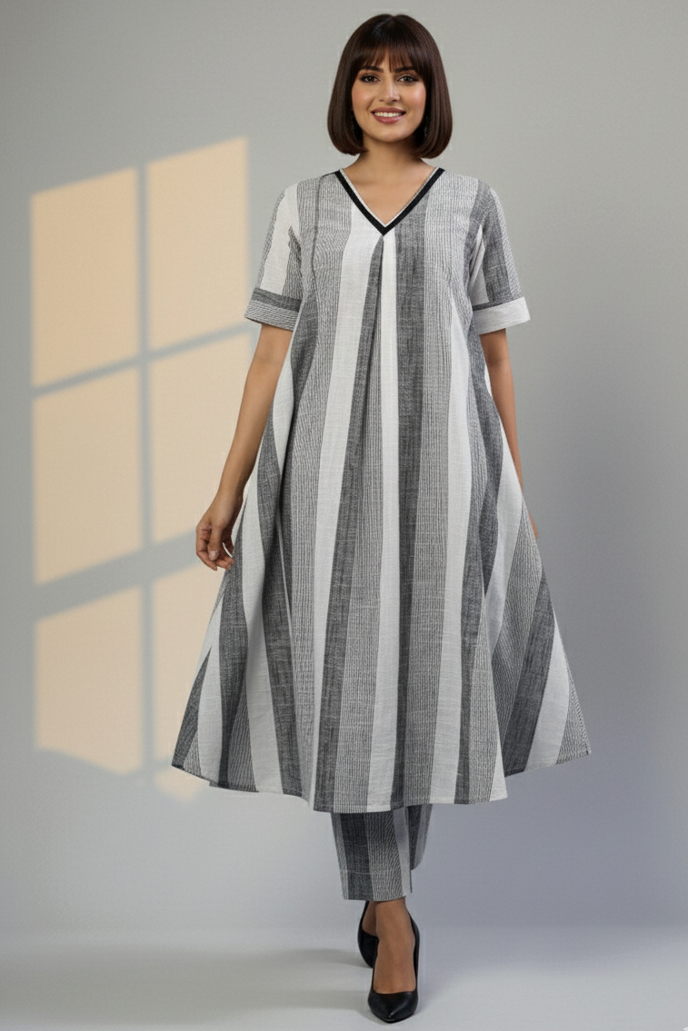 Maati  Co-Ord Set Ash Bands Modern Box Pleated Cotton Kurta & Pants