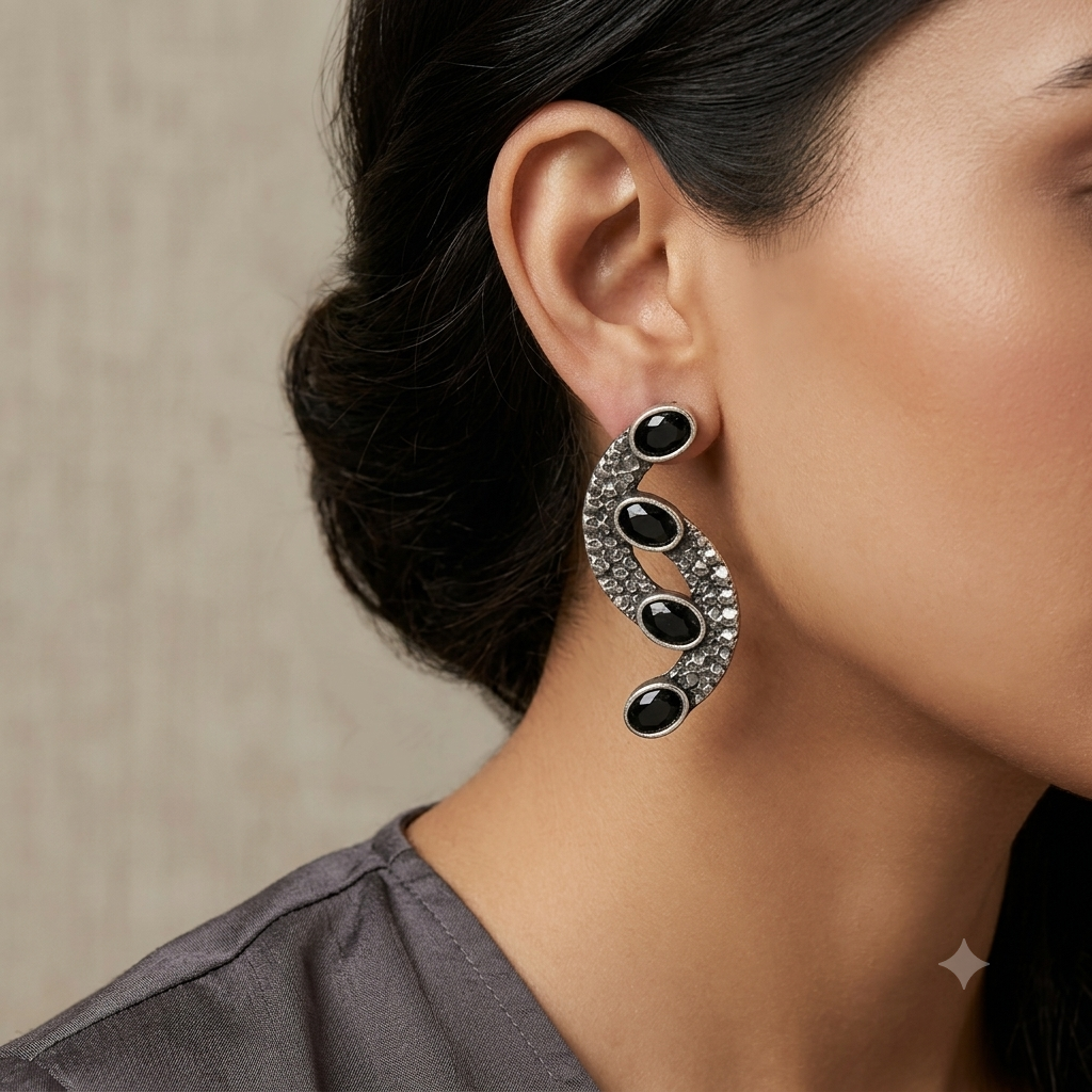 Kanika Silver Look Alike Stone Earrings