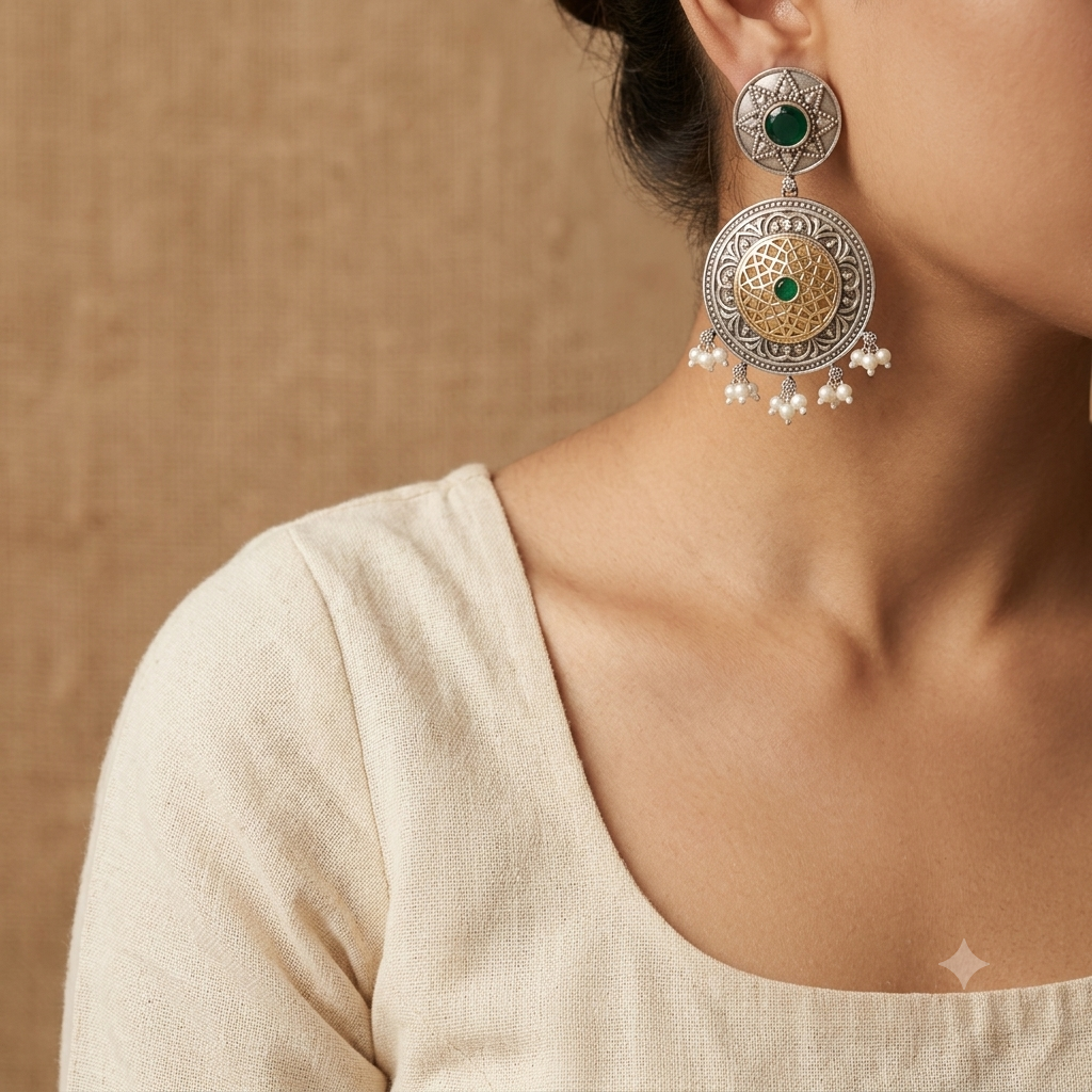 Reverie Silver Look Alike Dual Tone Earrings