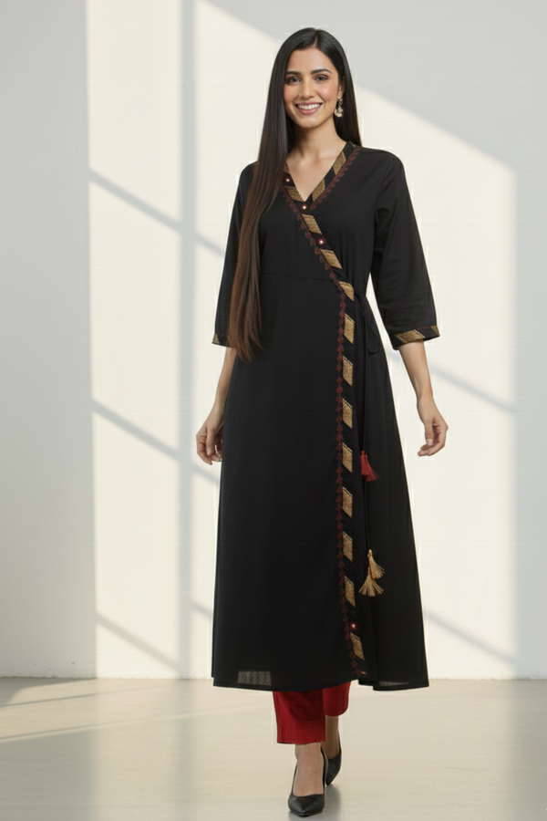 Maati  Golden Eclipse Tie-Up Cotton Angrakha Kurta