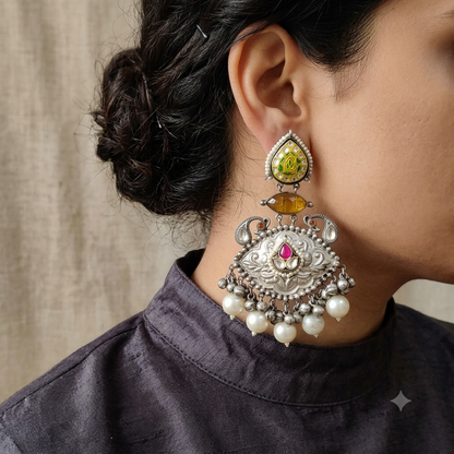 Goshti Oxidised Pearls Big Earrings