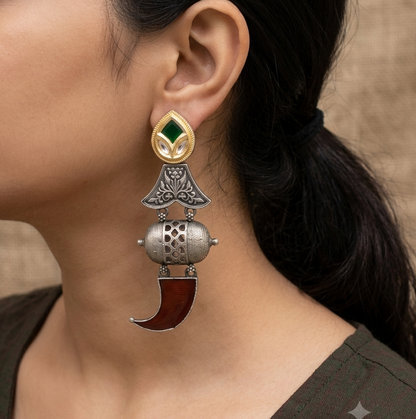 Kitar Silver Look Alike Dual Tone Earrings