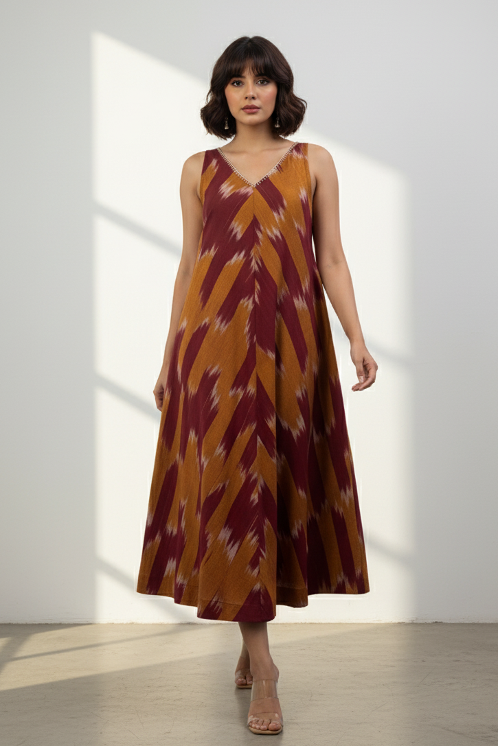 Rustic Rhythm Sleeveless Strap V-Neck Bias Dress Mc