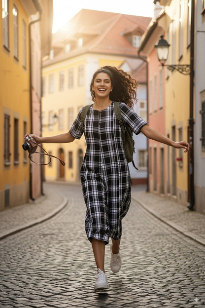 Charcoal Rhythm Jumpsuit With Pockets & Sleeves