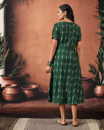 Bottle Green Ikat Wrap Dress Bo