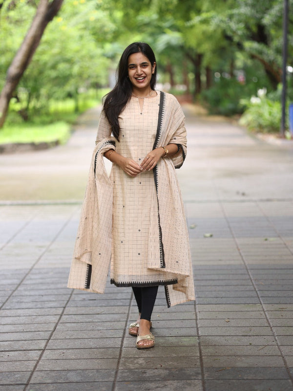 Studio Chic Beige Checked Top with Duppata