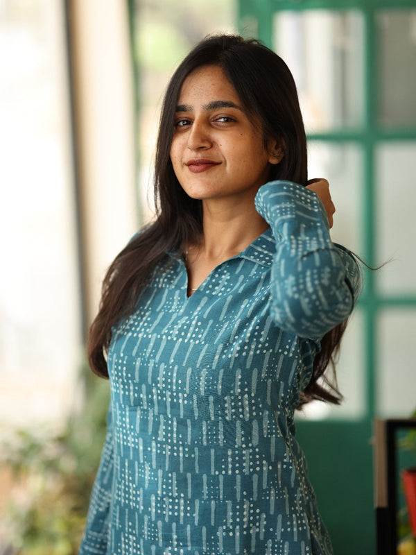 Studio Blue Cotton Batik Print Top And Bottom Set