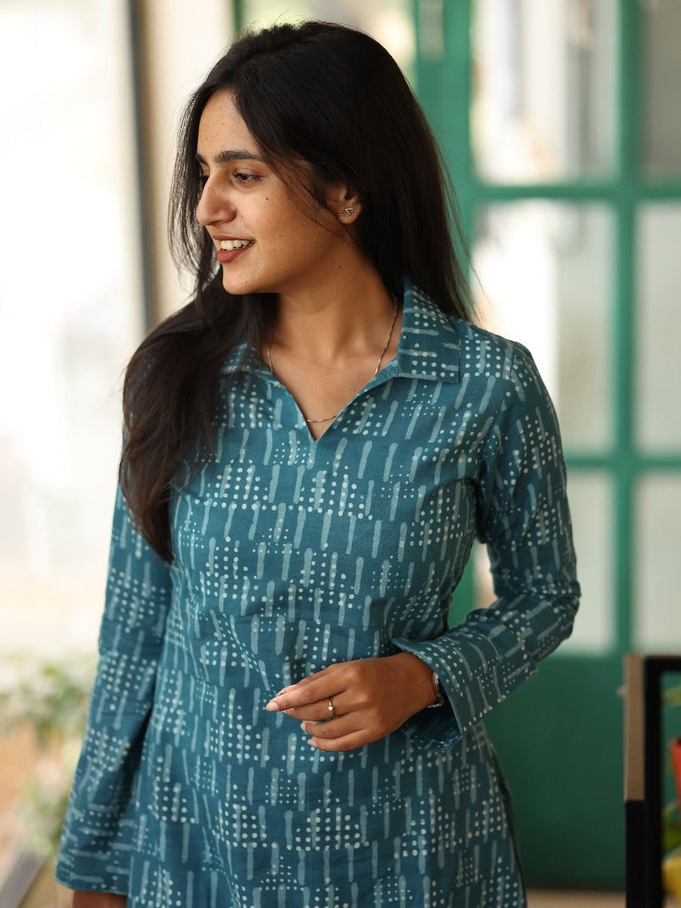 Studio Blue Cotton Batik Print Top And Bottom Set